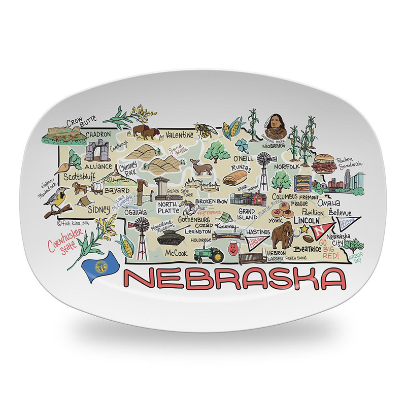 Fish Kiss Nebraska Map Platter