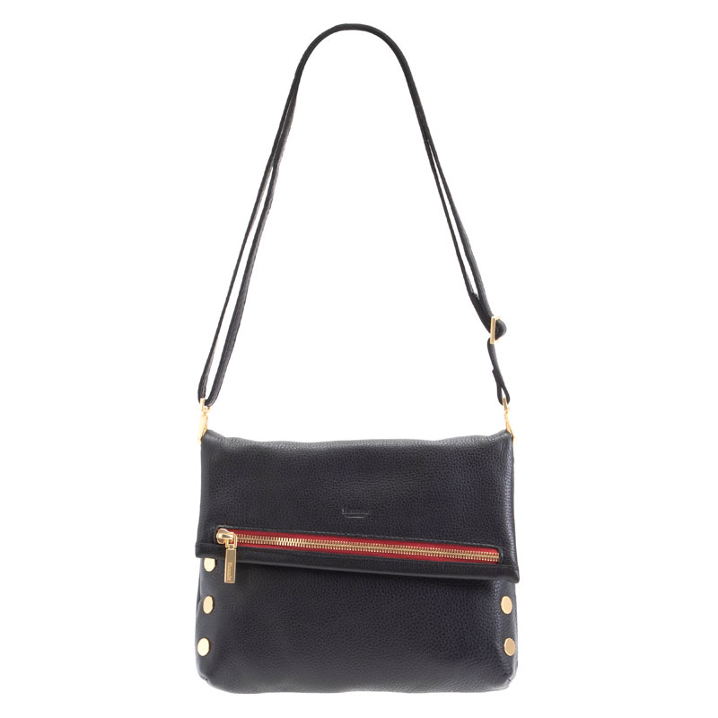 Hammitt VIP Medium Crossbody, Black and Brushed Gold Hardware with Red Zip
