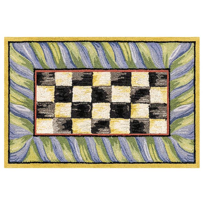 MacKenzie-Childs Courtly Check Purple and Green Washable Rug, 2'x3'