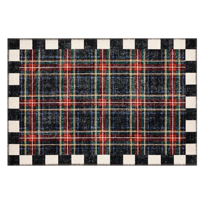 MacKenzie-Childs Stewart Tartan Black Washable Rug, 2'x3'
