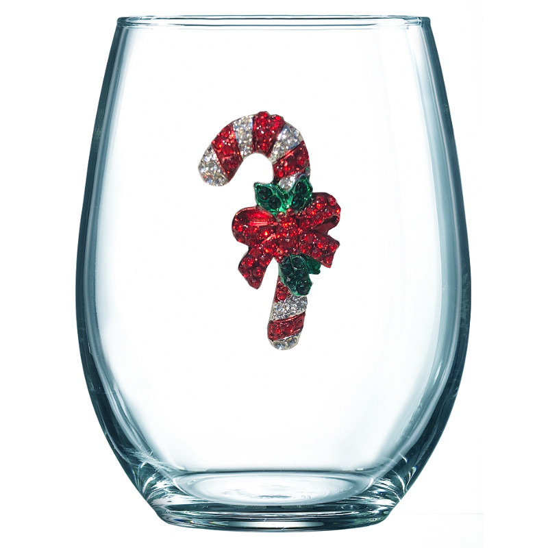 The Queens' Jewels Candy Cane Limited Edition Stemless Jeweled Wine Glass