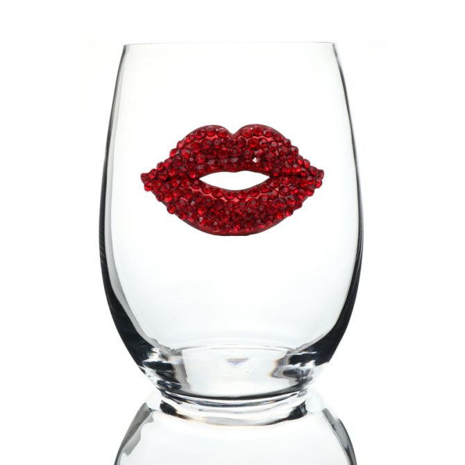 The Queens' Jewels Red Lips Stemless Wine Glass