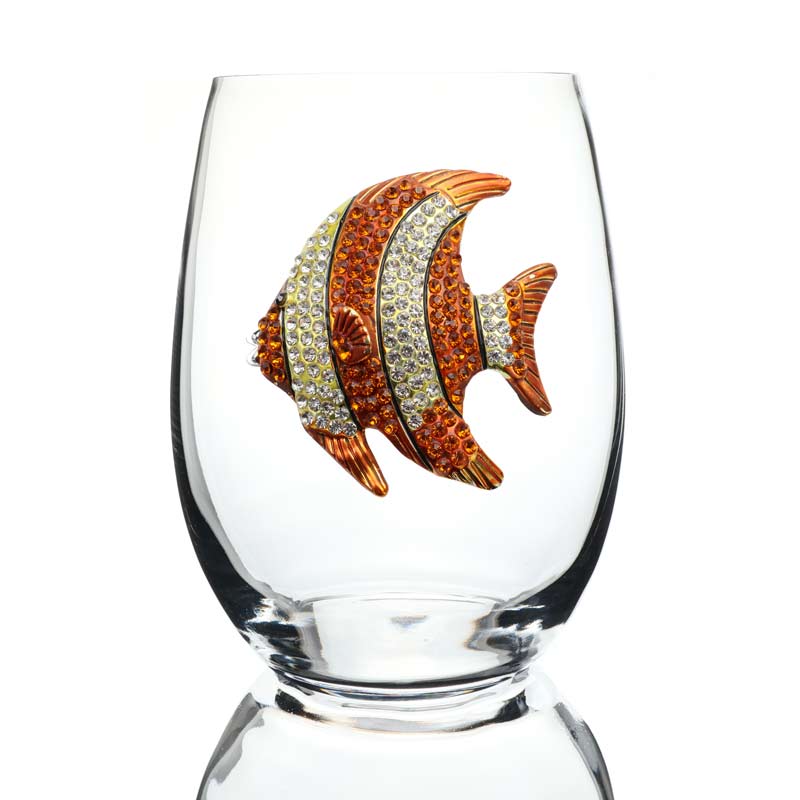 The Queens' Jewels Gold Tropical Fish Jeweled Stemless Wine Glass