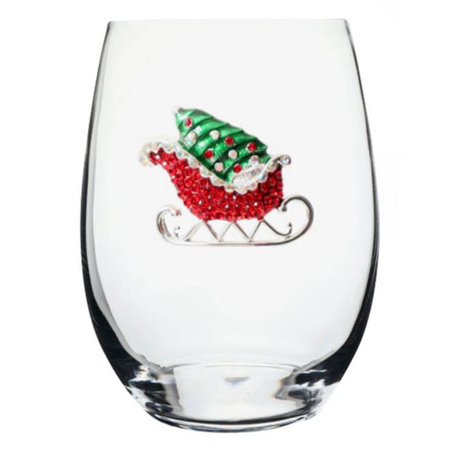The Queens' Jewels Red Sleigh Stemless Wine Glass