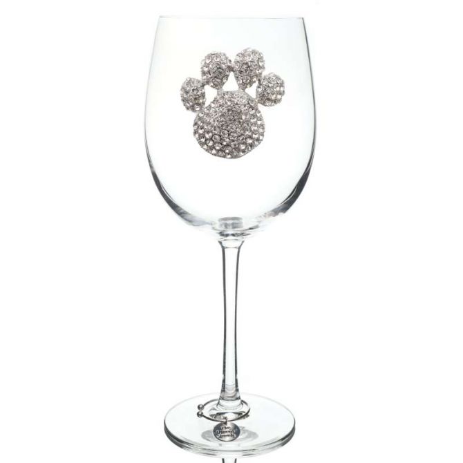 The Queens Jewels Paw Print Jeweled Stemmed Wine Glass