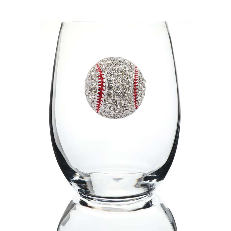The Queens' Jewels Baseball Jeweled Stemless Wine Glass