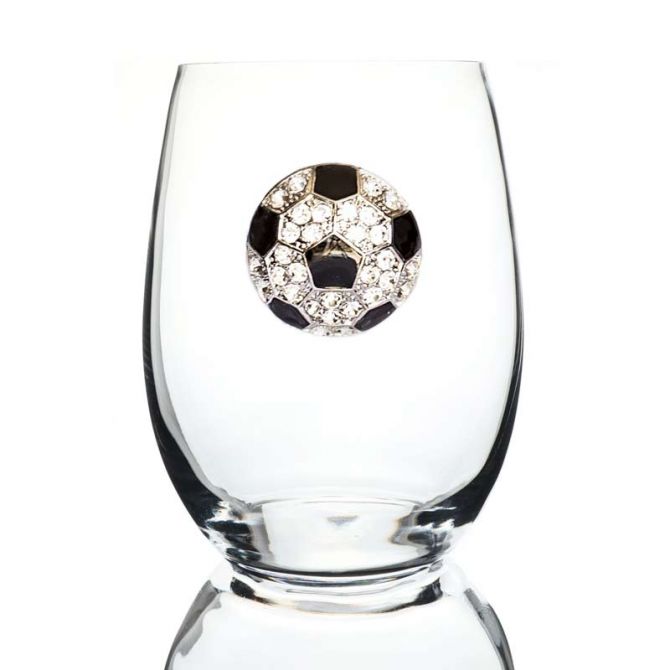 The Queens' Jewels Soccer Ball Jeweled Stemless Wine Glass