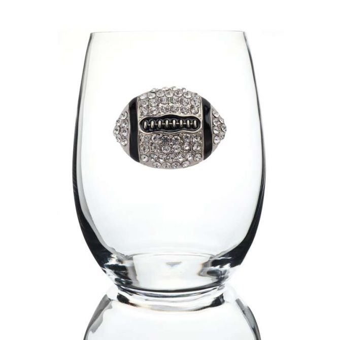 The Queens' Jewels Football Jeweled Stemless Wine Glass