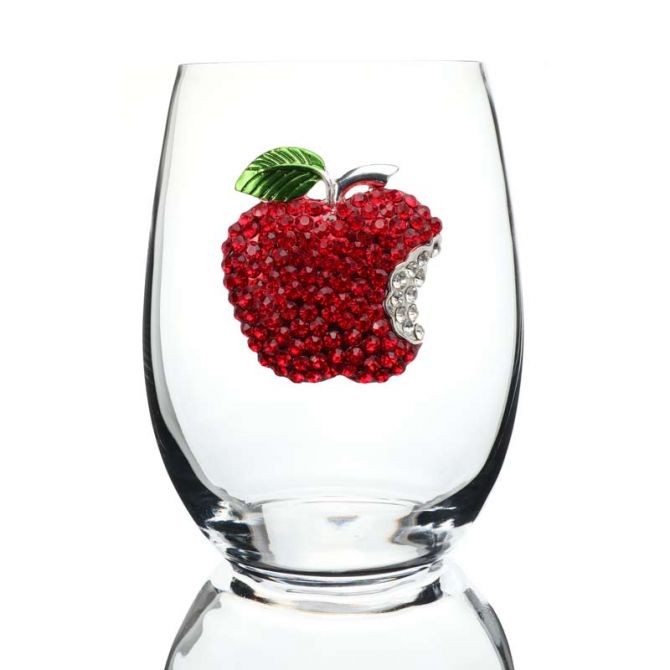 The Queens' Jewels Red Apple Jeweled Stemless Wine Glass