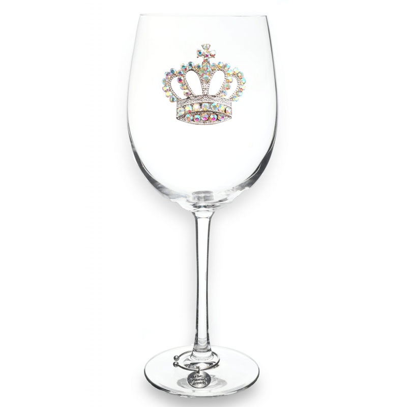 Queens' Jewels Aurora Borealis Crown Jeweled Stemmed Wine Glass