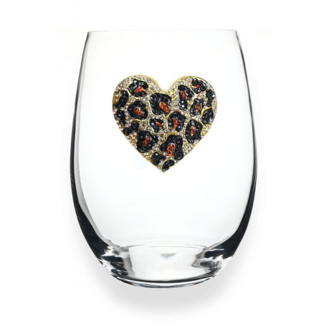 The Queens' Jewels Leopard Heart Stemless Wine Glass