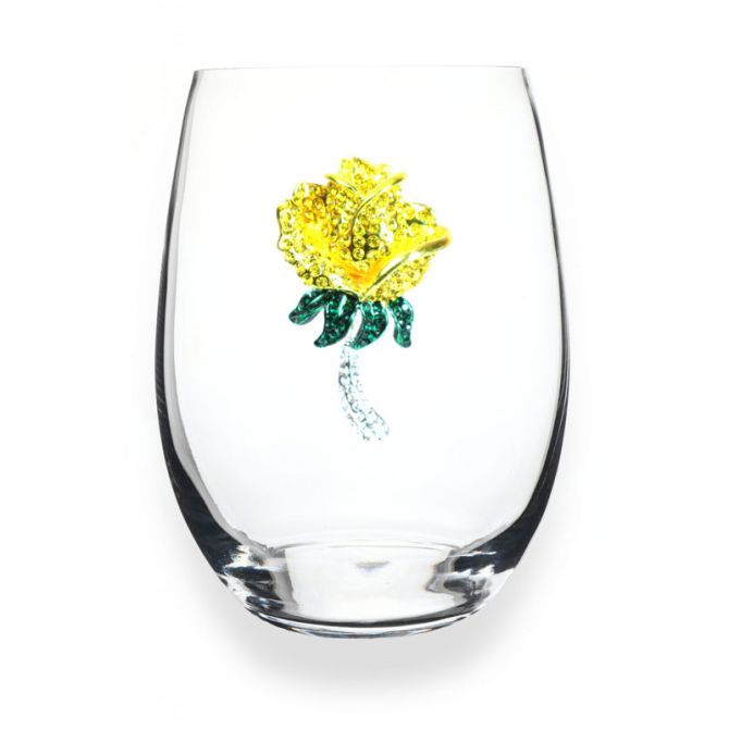The Queens' Jewels Yellow Rose Stemless Wine Glass