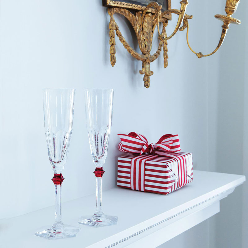 Baccarat Harcourt Eve Red Knob Champagne Flutes, Set of 2