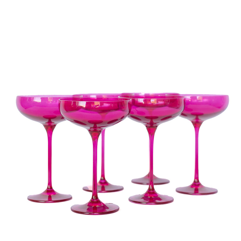 Fuchsia Champagne Coupe Glasses, Set of 6