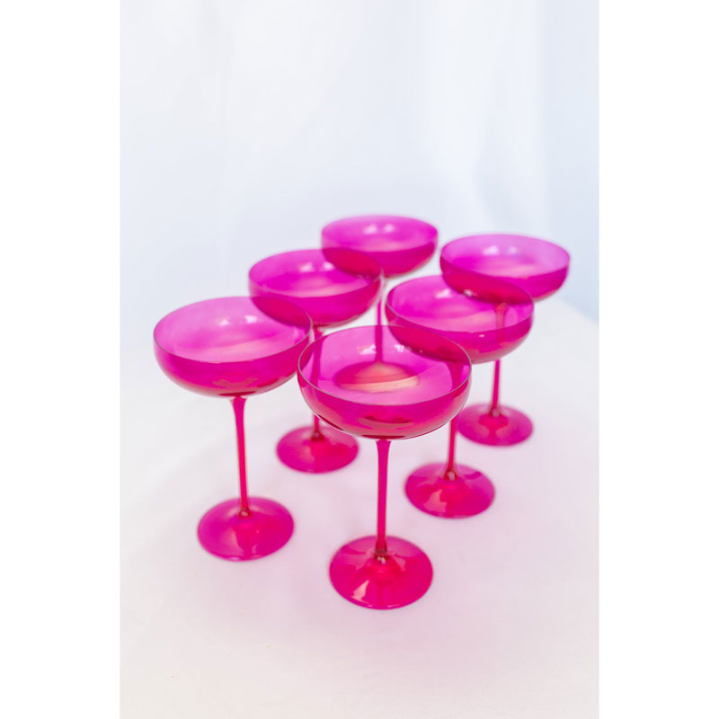 Fuchsia Champagne Coupe Glasses, Set of 6