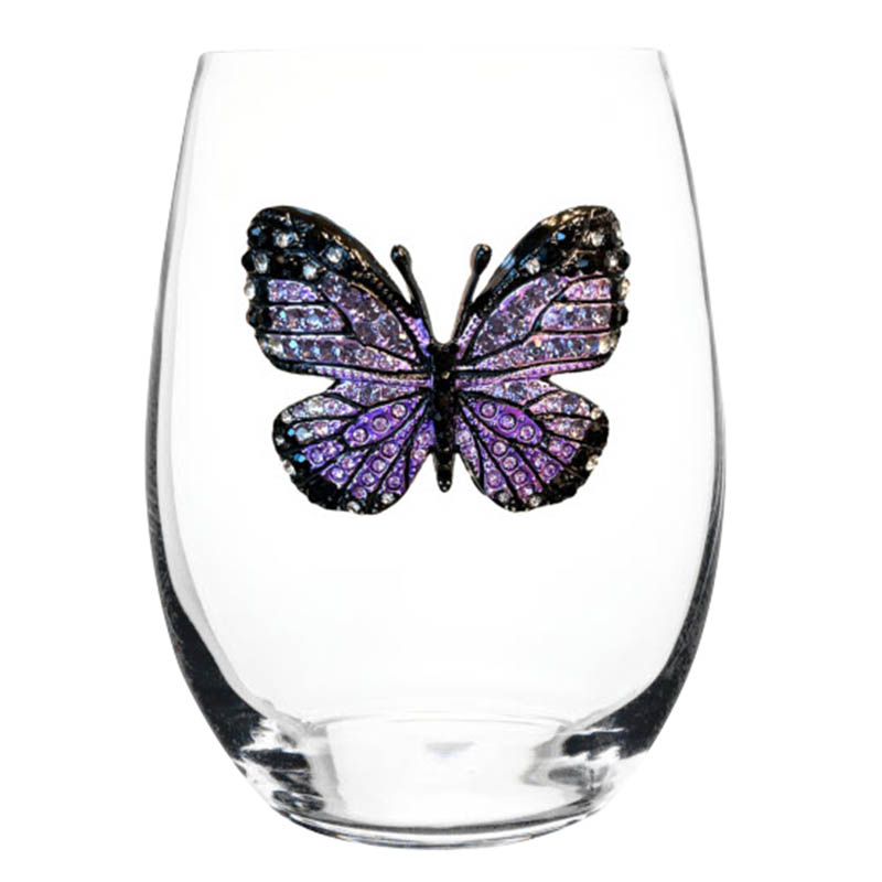 The Queens' Jewels Purple Butterfly Stemless Wine Glass