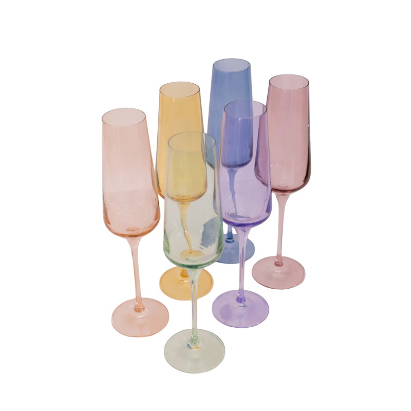 Estelle Pastel Colored Champagne Flutes, Set of 6