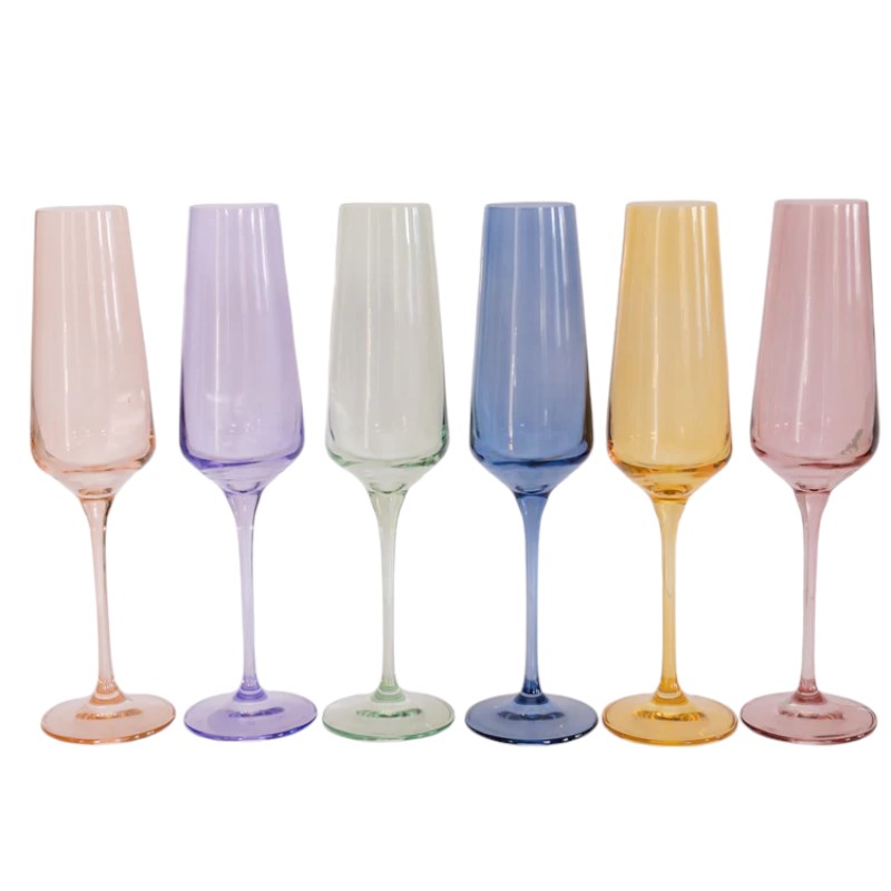 Estelle Pastel Colored Champagne Flutes, Set of 6