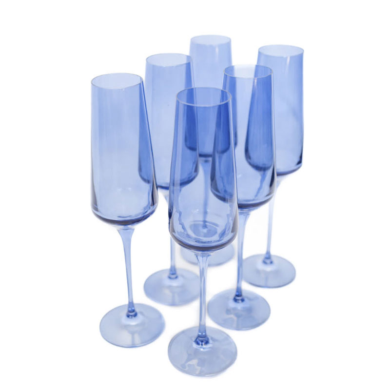Estelle Cobalt Blue Colored Champagne Flutes, Set of 6