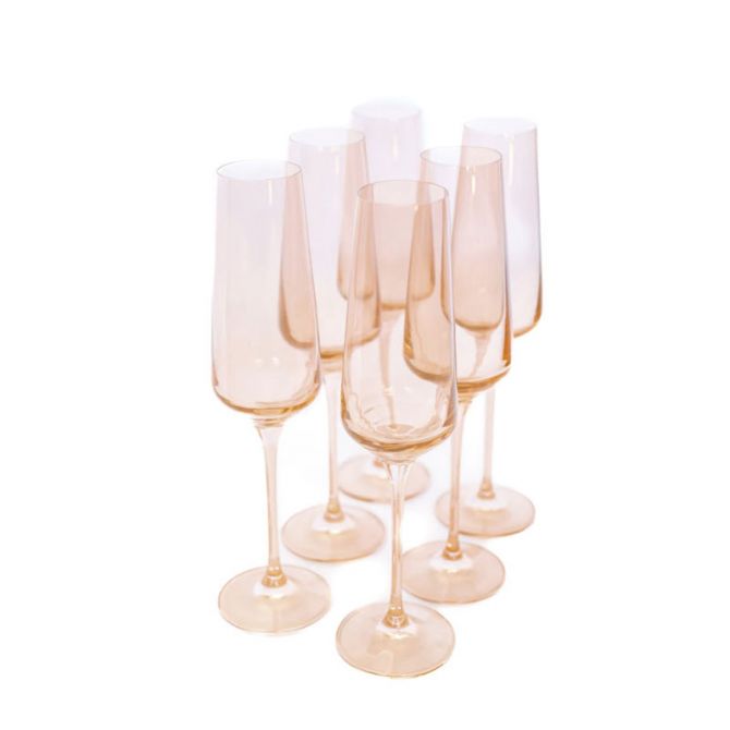 Estelle Blush Pink Colored Champagne Flutes, Set of 6