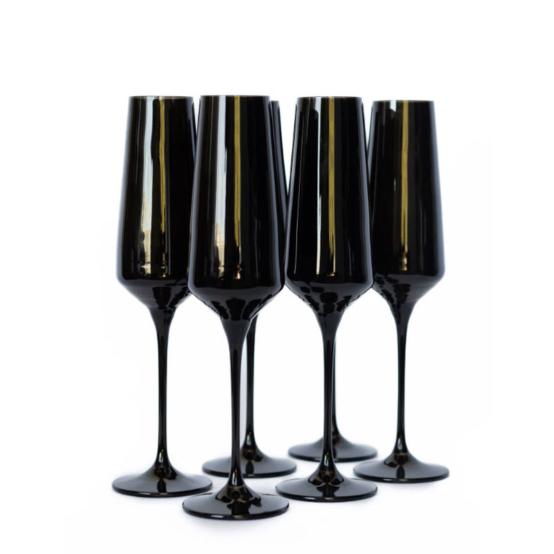 Estelle Black Champagne Flutes, Set of 6