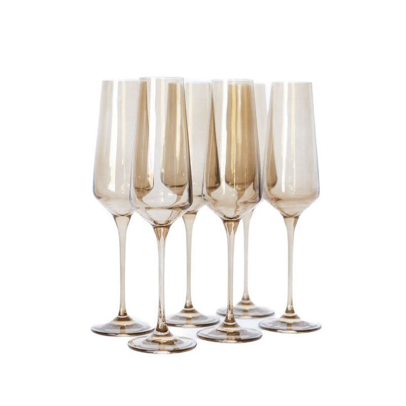 Estelle Amber Smoke Colored Champagne Flutes, Set of 6