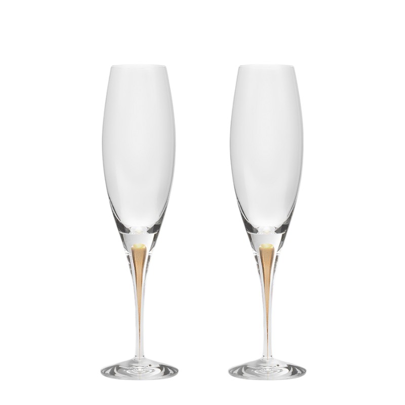Orrefors Intermezzo Yellow Gold Champagne Glasses, Set of 2
