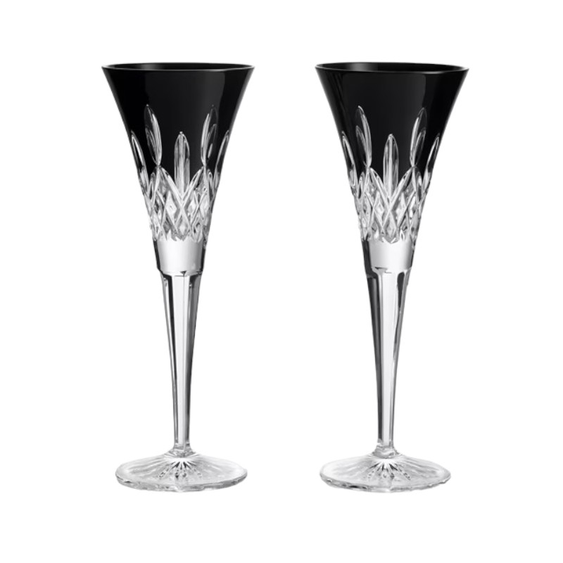Waterford Lismore Crystal Black Flutes, Set of 2