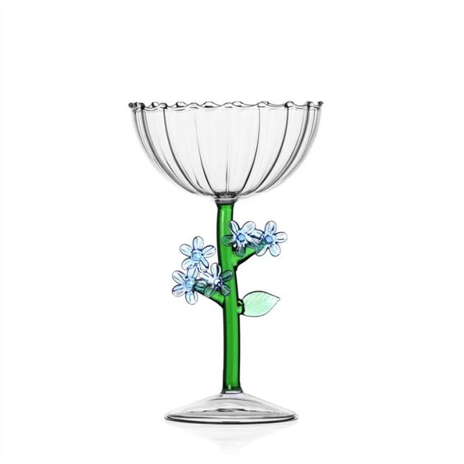 Ichendorf Botanica Optical Stemmed Champagne Bowl Glass, Light Blue Flower