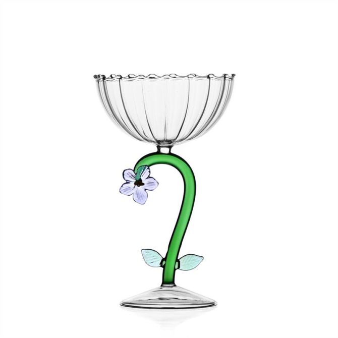 Ichendorf Botanica Optical Stemmed Champagne Bowl Glass, Lilac Flower