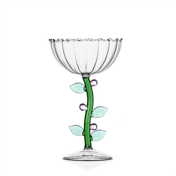 Ichendorf Botanica Optical Stemmed Champagne Bowl Glass, Pink Flower