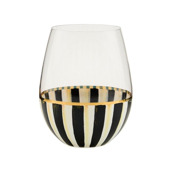 MacKenzie-Childs Stemless Wine Glass, Courtly Stripe