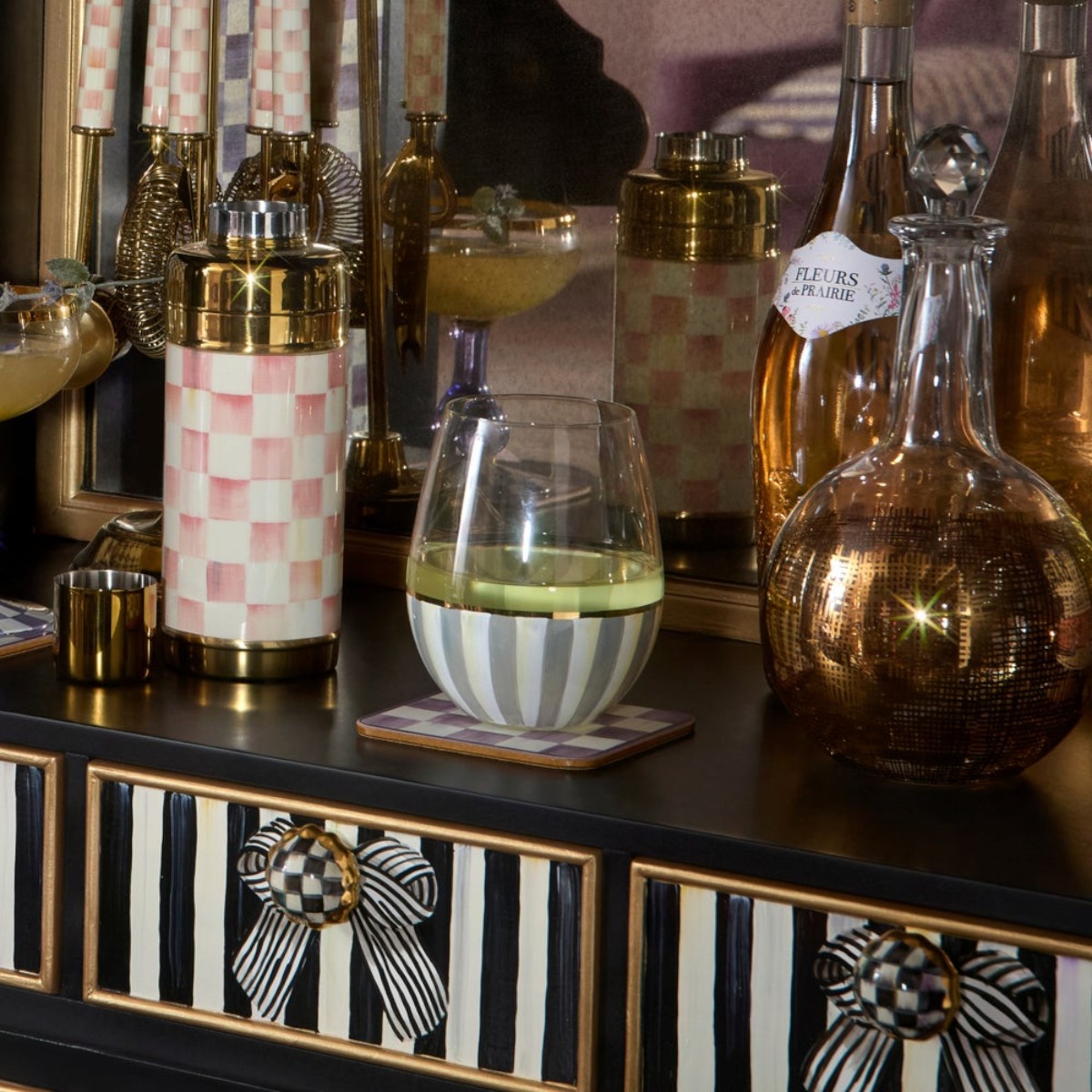 MacKenzie-Childs Stemless Wine Glass, Sterling Stripe