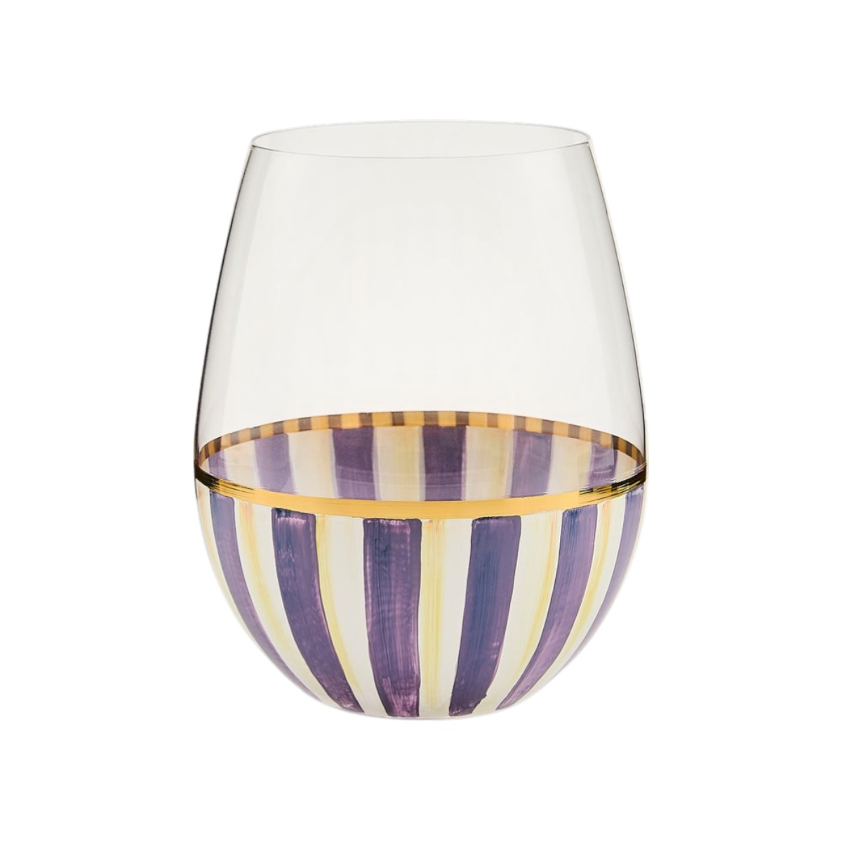 MacKenzie-Childs Stemless Wine Glass, Violet Stripe