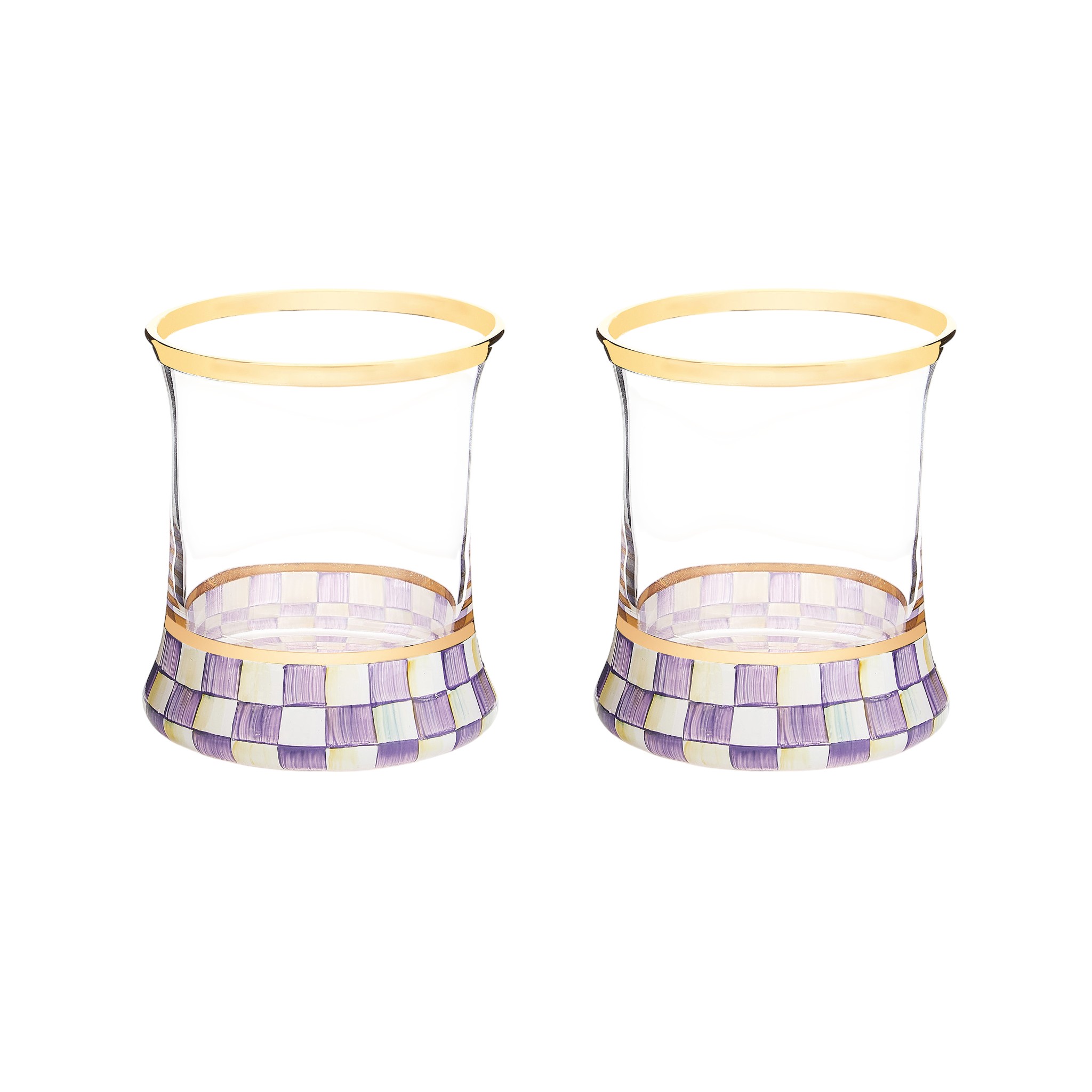 MacKenzie-Childs Violet Check Glasses, Set of 2