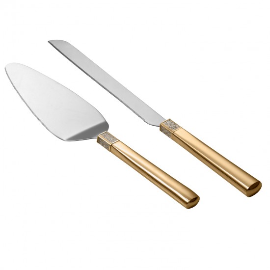 Waterford Lismore Diamond Gold Cake Knife & Server Borsheims