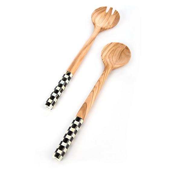 MacKenzie-Childs Courtly Check Olivewood Salad Serving Set