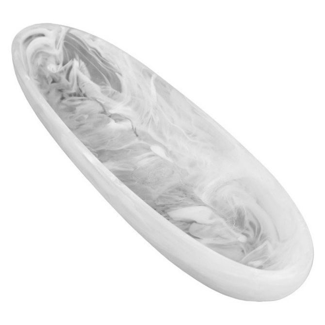Nashi Medium Resin Boat Bowl, White Swirl