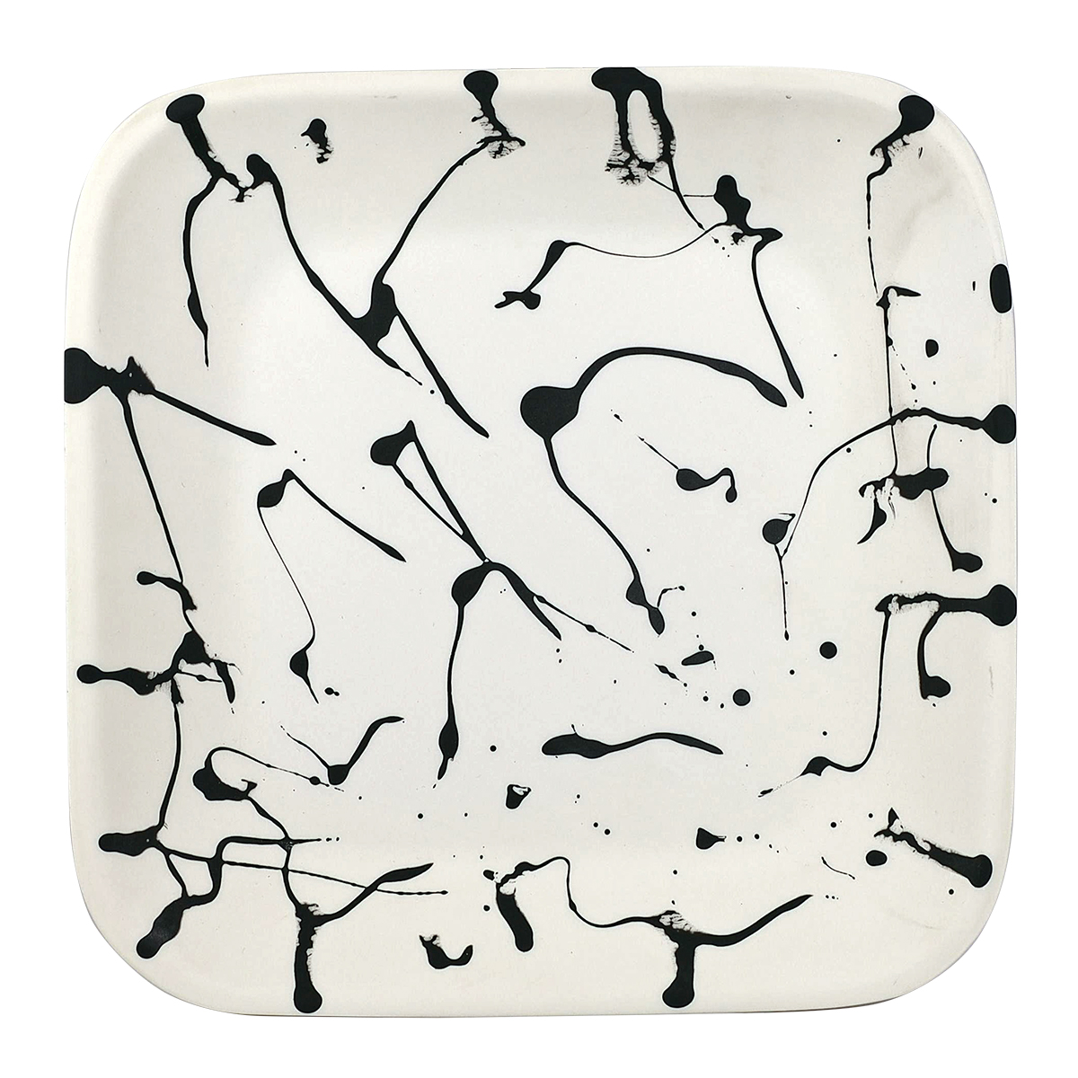 Nashi Resin Classical Square Tray, White and Black Swirl