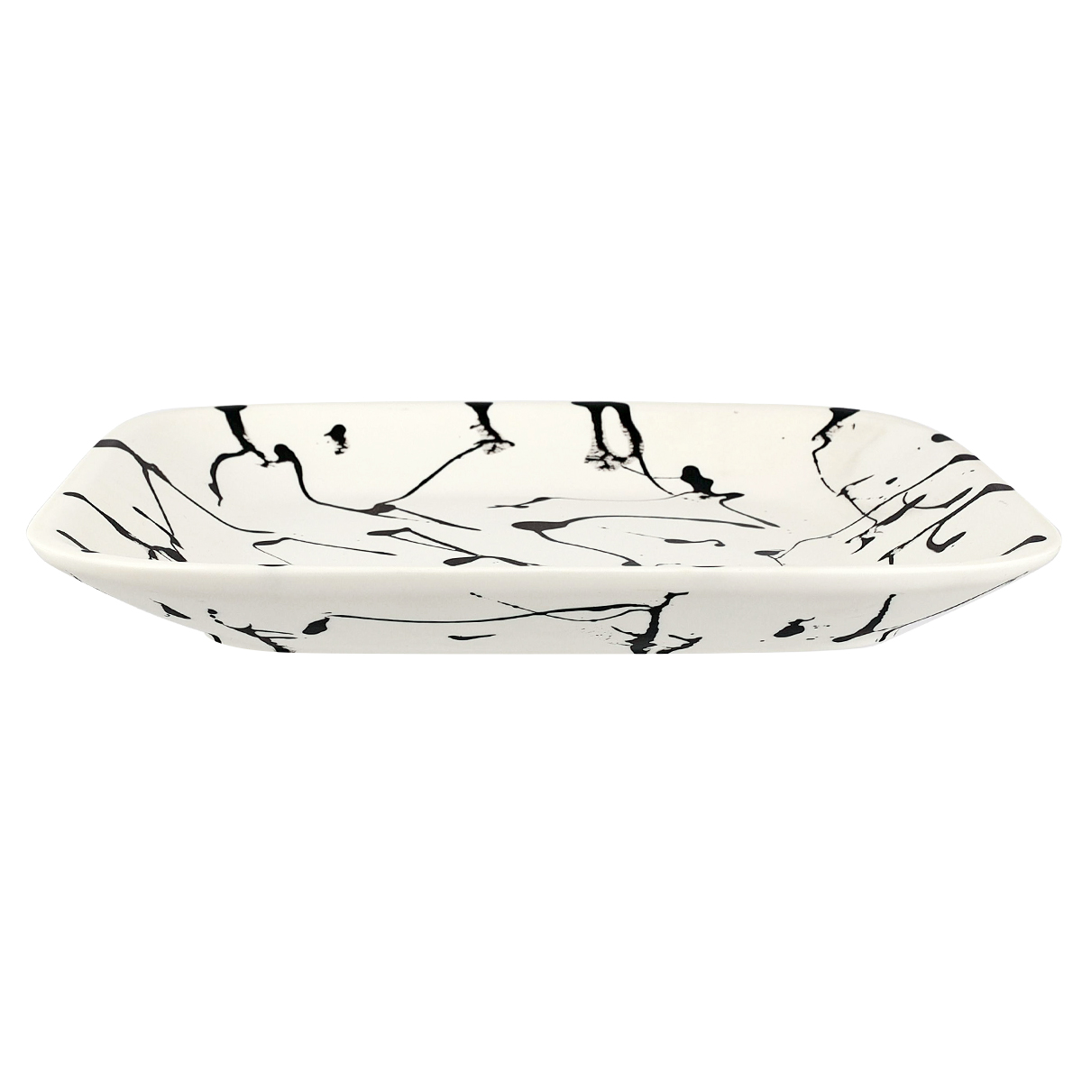 Nashi Resin Classical Square Tray, White and Black Swirl