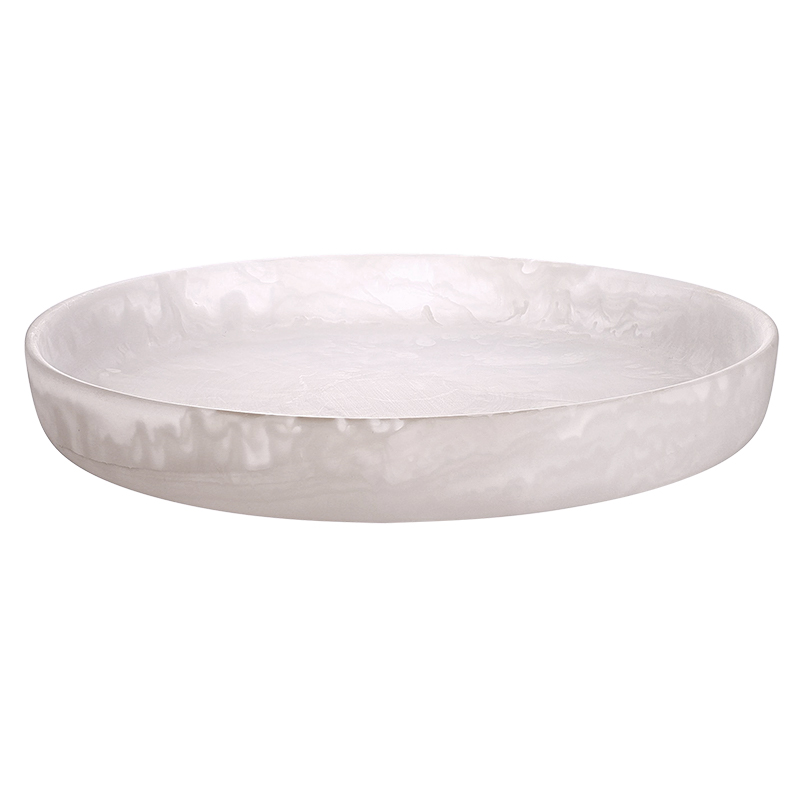 Nashi Resin Medium Flat Bowl, White Swirl