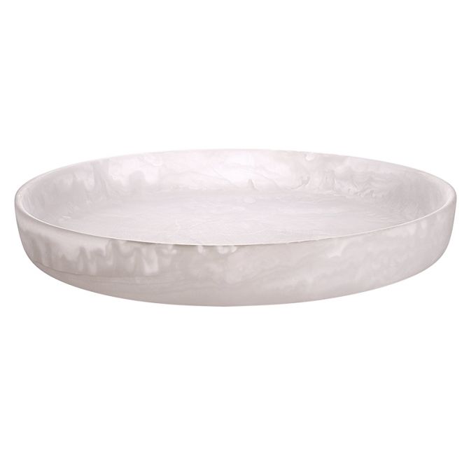 Nashi Resin Medium Flat Bowl, White Swirl