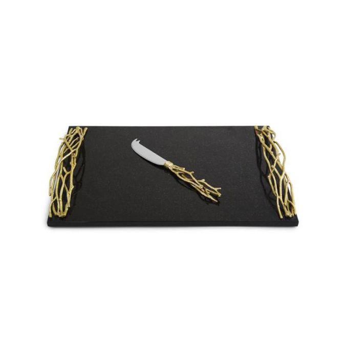 Michael Aram Twig Gold Tone Cheese Board with Knife, Large