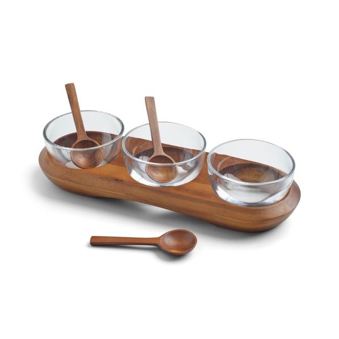 Nambe Cooper Triple Condiment Server with Spoons
