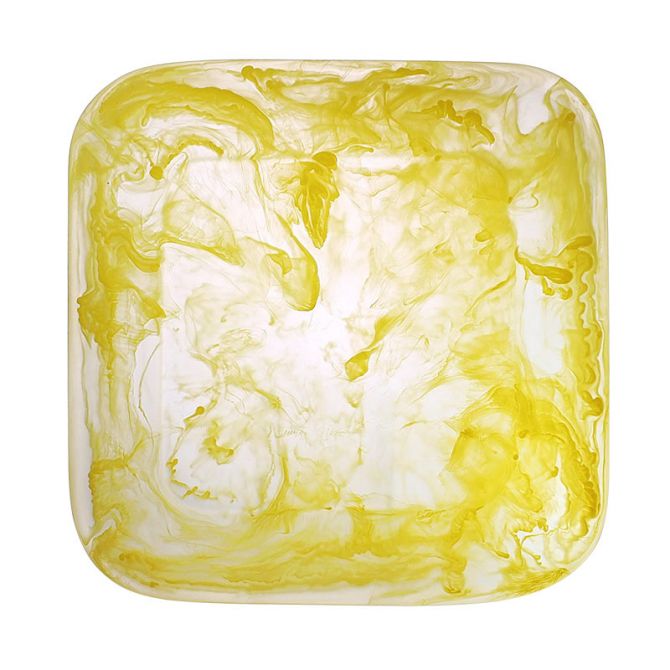 Nashi Resin Large Square Plate, Yellow Swirl