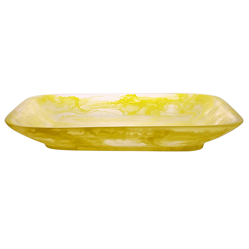 Nashi Resin Large Square Plate, Yellow Swirl