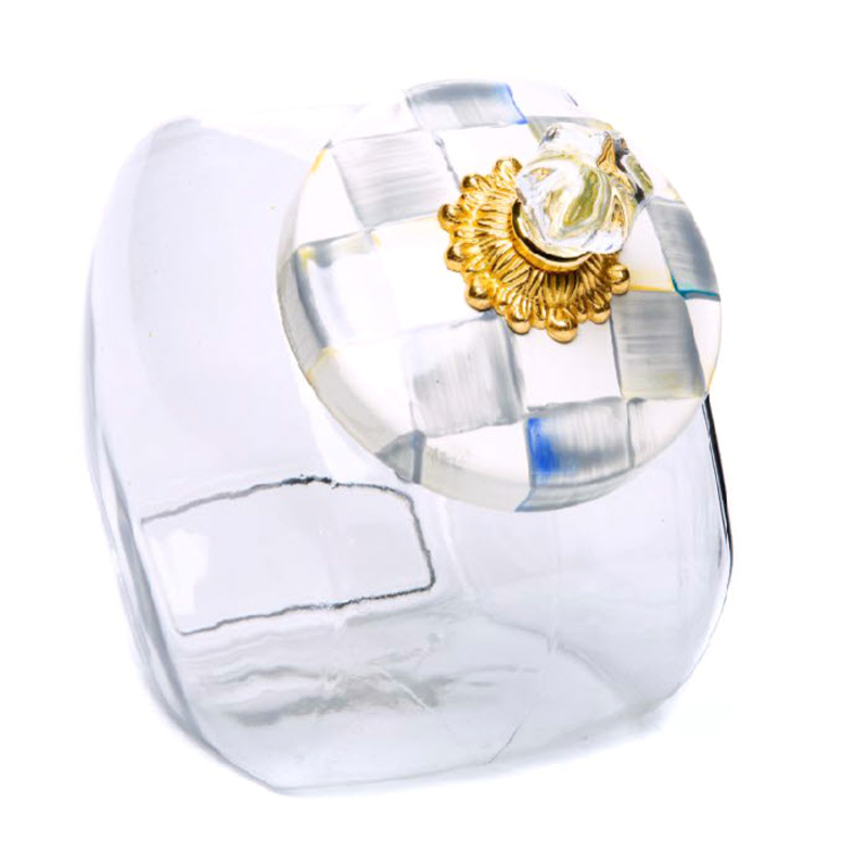 MacKenzie-Childs Cookie Jar with Sterling Check Enamel Lid