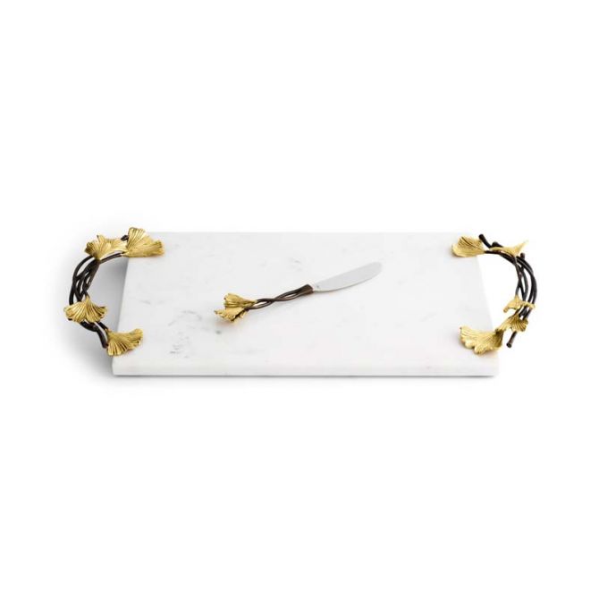 Michael Aram Golden Ginkgo Cheese Board with Knife, Large