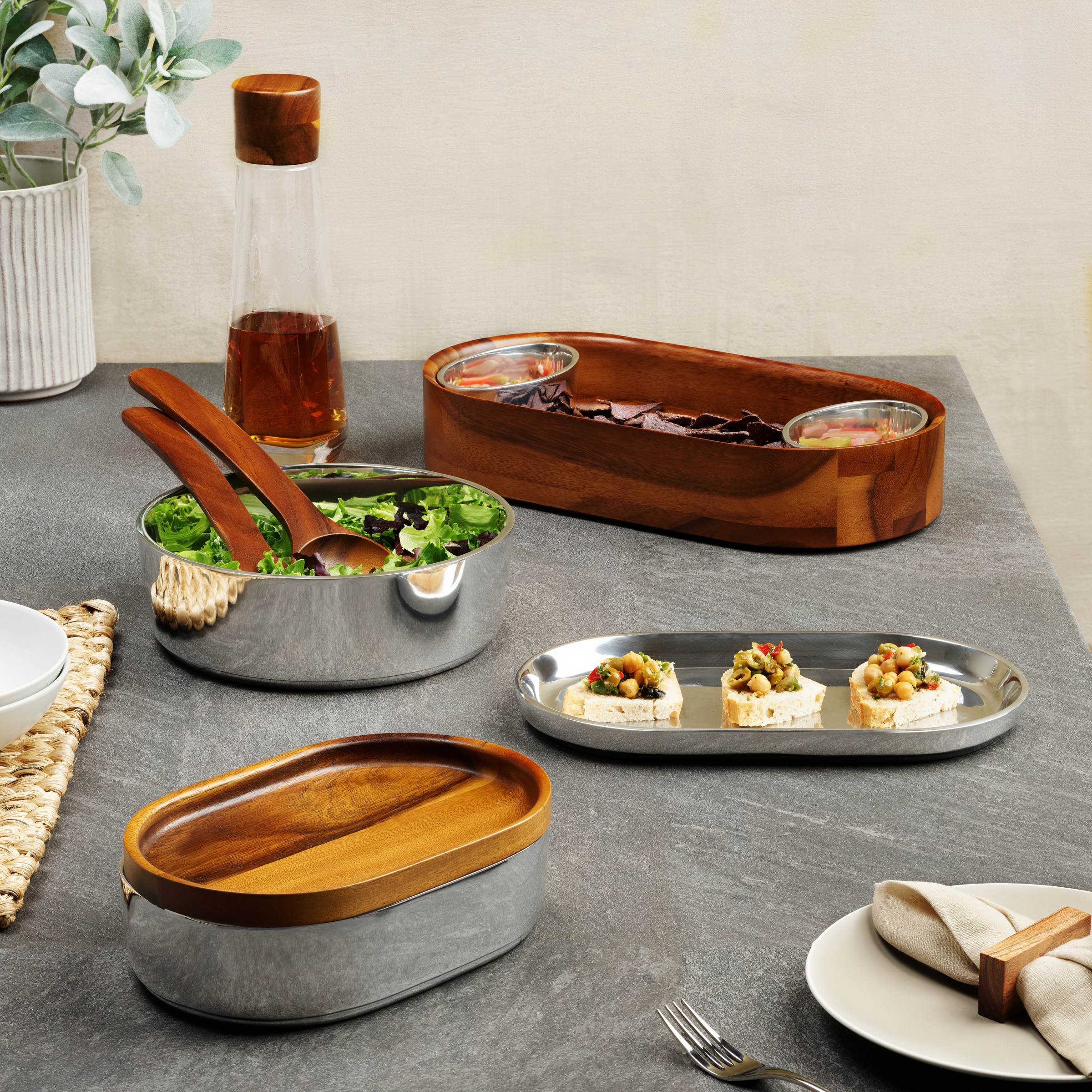 Nambe Oblong Nest Chip and Dip Tray