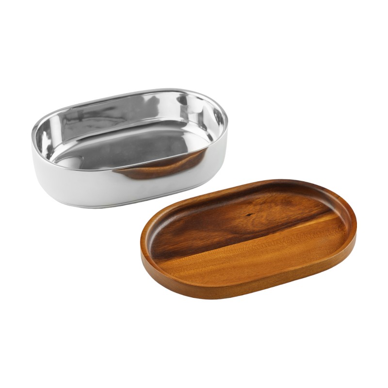 Nambe Oblong Nest Bowl with Wood Lid